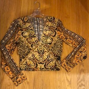 Free People orange and black V Neck top